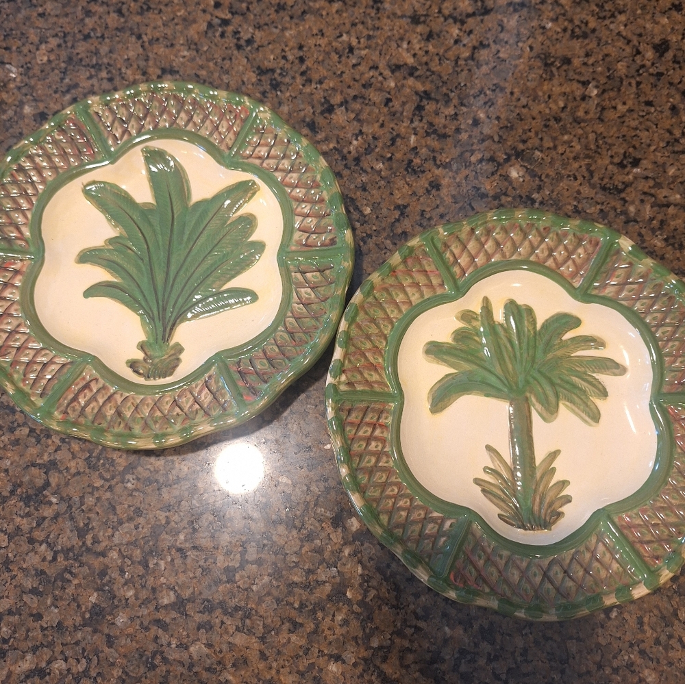 Tropical Palm Leaf Ceramic Plates